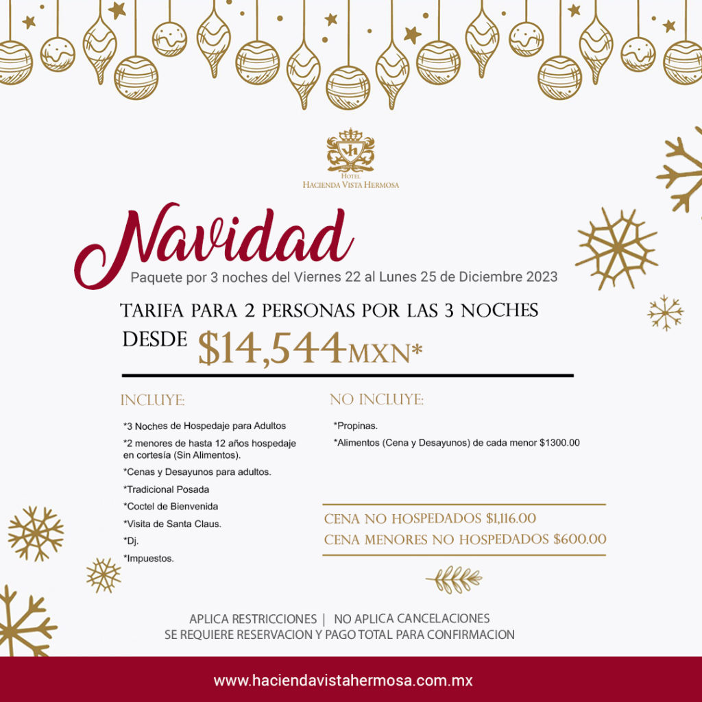 Paquete  de Navidad Hotel Hacienda Vista Hermosa Tequesquitengo Morelos